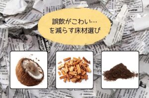 コーンスネークの誤飲リスクを減らす床材の種類を比較したイメージ